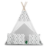 Tipi tent - Speeltent - wit & pijlen - met kussens en lampjes