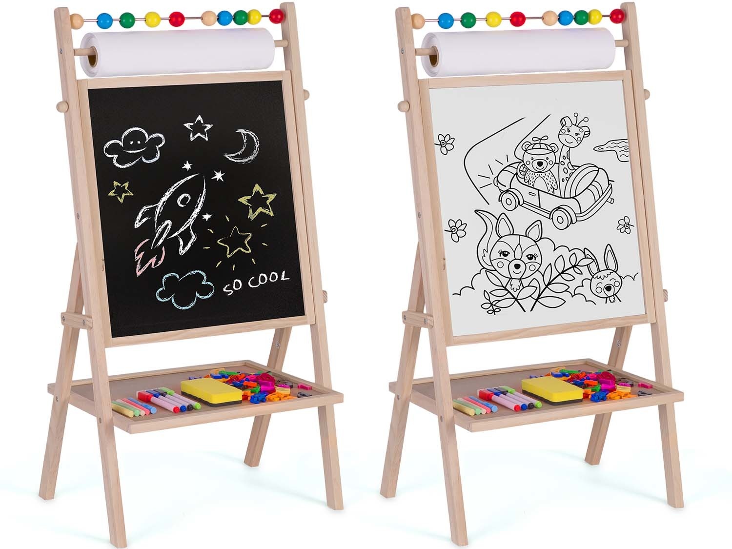 Dubbelzijdig schrijfbord - 62x28x44 cm - incl. veel accessoires
