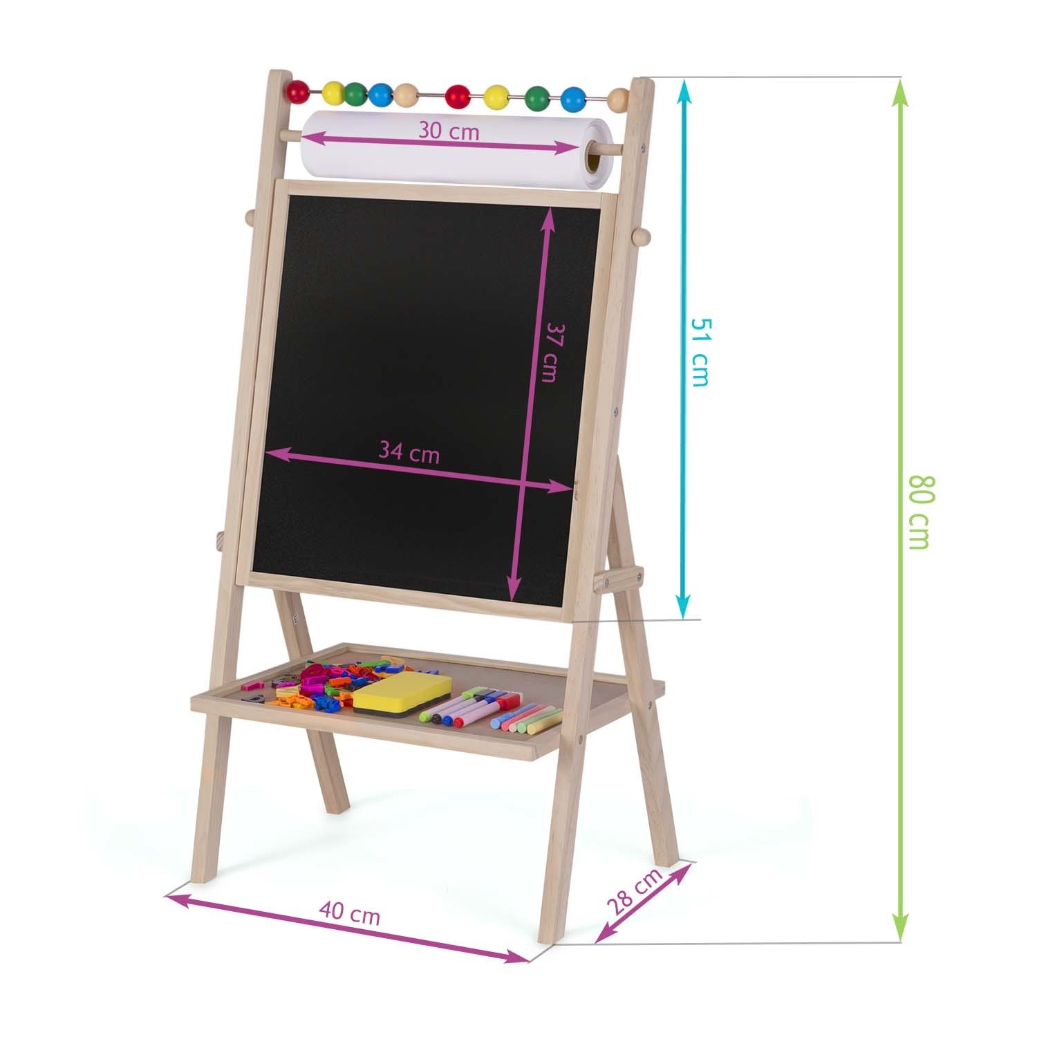 Dubbelzijdig schrijfbord - 62x28x44 cm - incl. veel accessoires