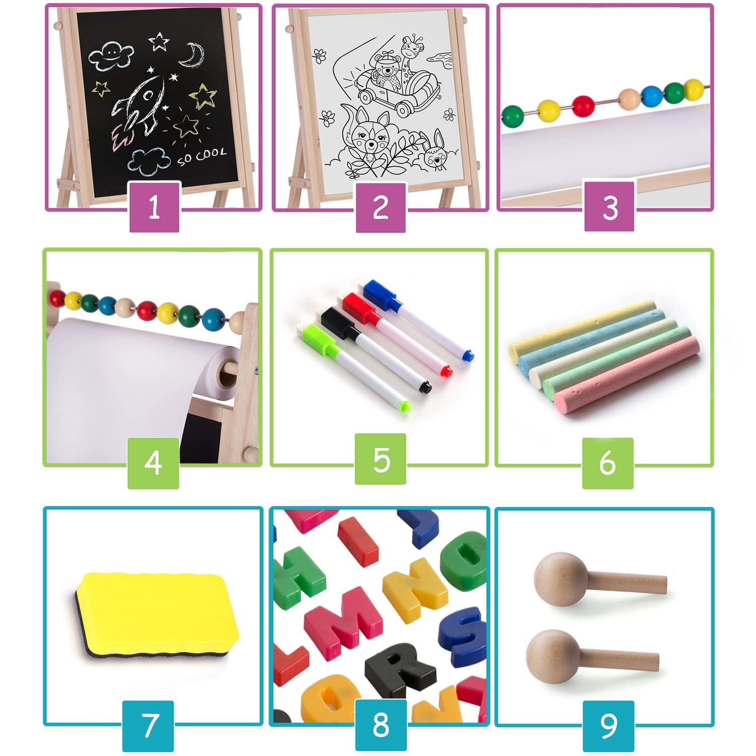 Dubbelzijdig schrijfbord - 62x28x44 cm - incl. veel accessoires