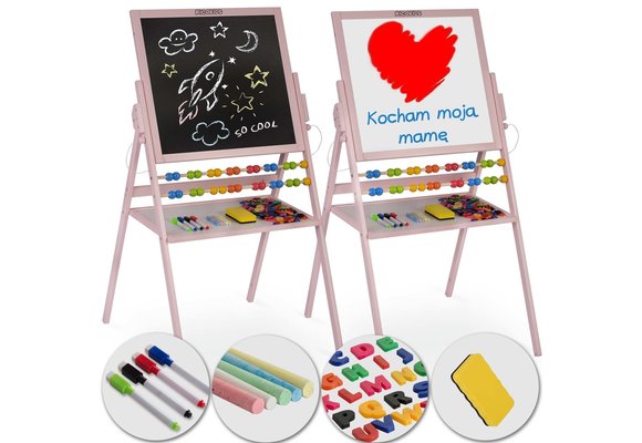 Krijtbord en magnetisch tekenbord - met telraam & schrijfgerei - roze