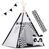 Tipi tent - speeltent - zwart wit panda - met kussens & lampjes