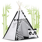 Tipi tent - speeltent - zwart wit panda - met kussens & lampjes