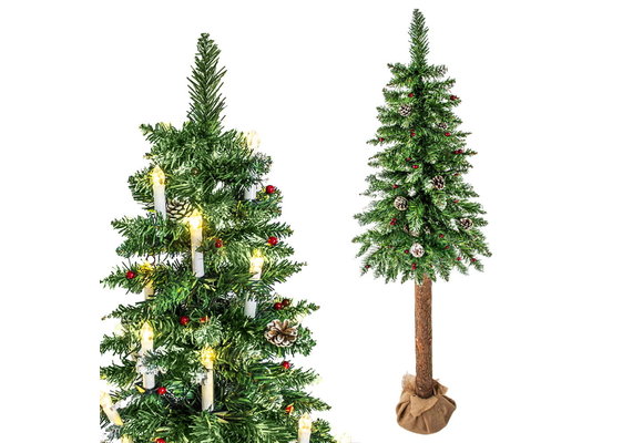 Kunstkerstboom met houten stam - en sneeuw - 220 cm