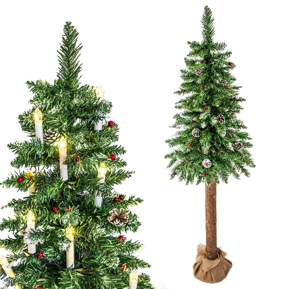 Kunstkerstboom met houten stam - en sneeuw - 220 cm