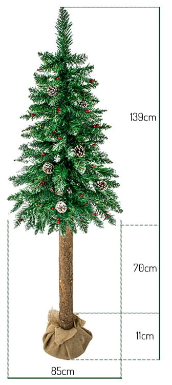Kunstkerstboom met houten stam - en sneeuw - 220 cm