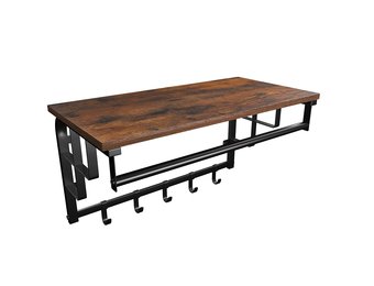 Wandrek - kapstok - 5 haken - plank - industrieel - zwart bruin