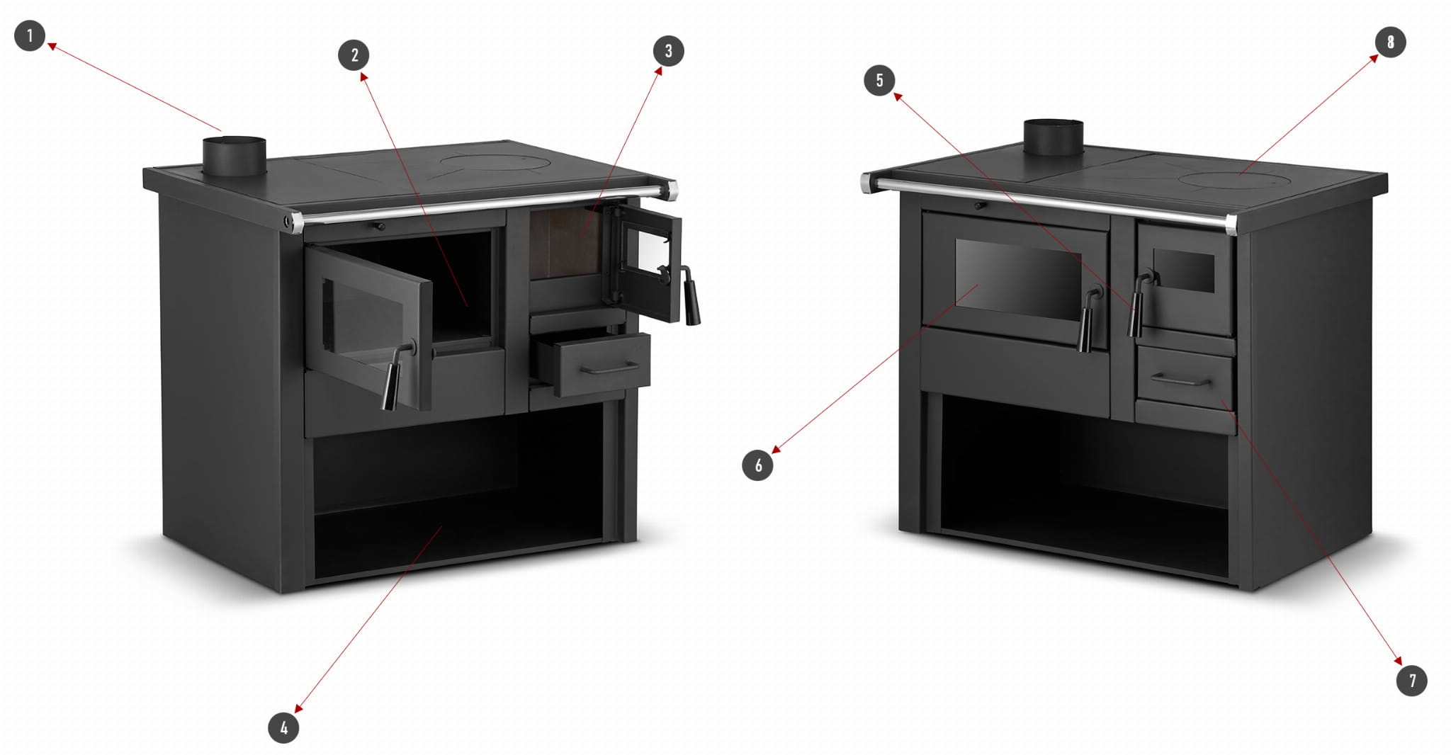Houtkachel met oven - staal - vrijstaand - 8kw - tot 80m2