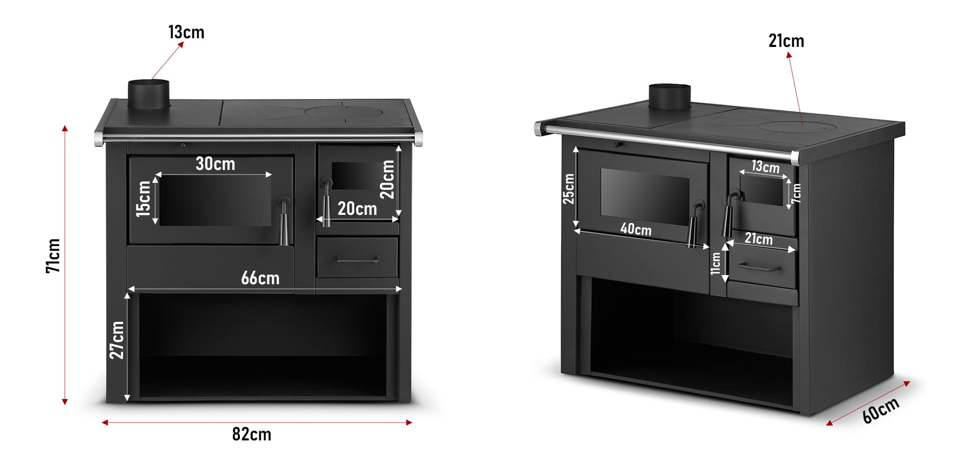 Houtkachel met oven - staal - vrijstaand - 8kw - tot 80m2