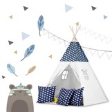 Tipi tent - Speeltent - blauw & wolken - met kussens en lampje