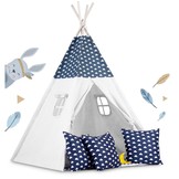 Tipi tent - Speeltent - blauw & wolken - met kussens en lampje