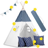 Tipi tent - Speeltent - blauw & wolken - met kussens en lampje