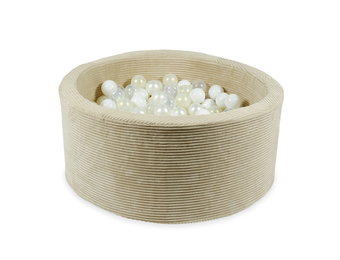 Ballenbak - beige ribstof - 90x40 cm - 300 ballen - wit, parelmoer, transparant