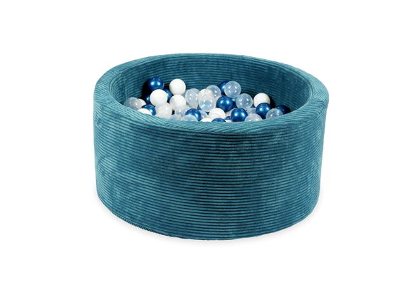 Ballenbak - blauw ribstof - 90x40 cm - 300 ballen - wit, blauw, transparant