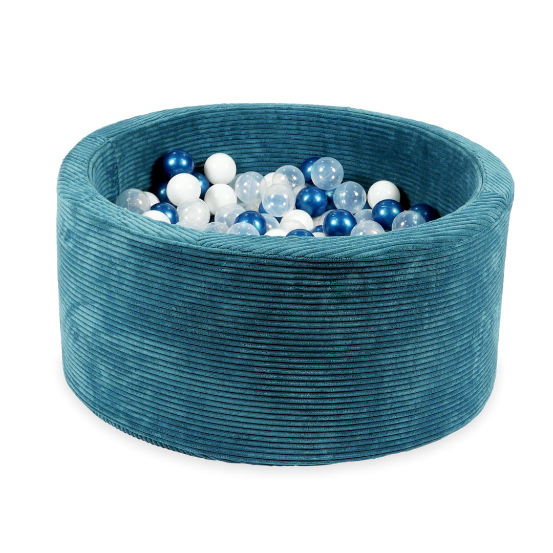 Ballenbak - blauw ribstof - 90x40 cm - 300 ballen - wit, blauw, transparant