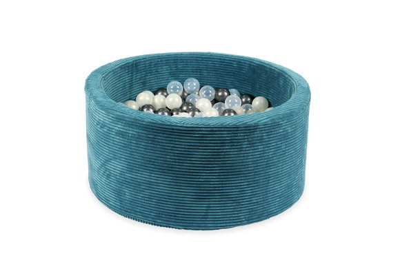 Ballenbak - blauw ribstof - 90x40 cm - 300 ballen - parelmoer, antraciet, transparant