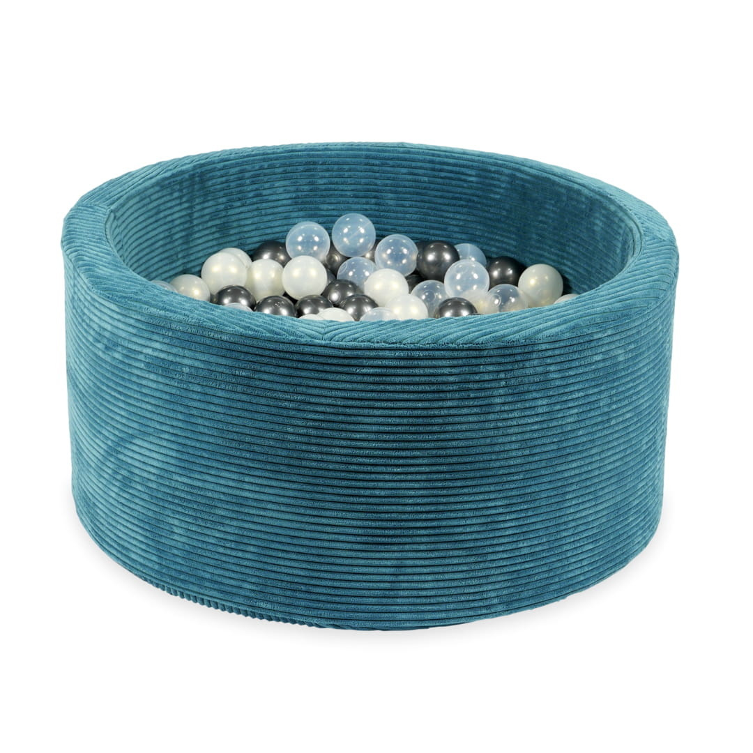 Ballenbak - blauw ribstof - 90x40 cm - 300 ballen - parelmoer, antraciet, transparant