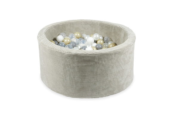 Ballenbak - grijs ribstof - 90x40 cm - 300 ballen - wit, parelmoer, transparant, grijs, licht goud