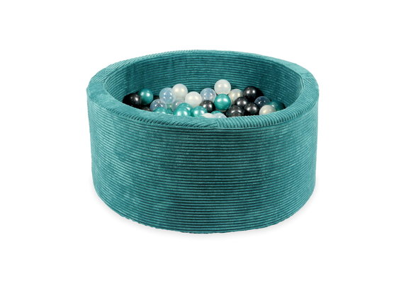 Ballenbak - turquoise ribstof - 90x40 cm - 300 ballen - transparant, turquoise, antraciet, parelmoer