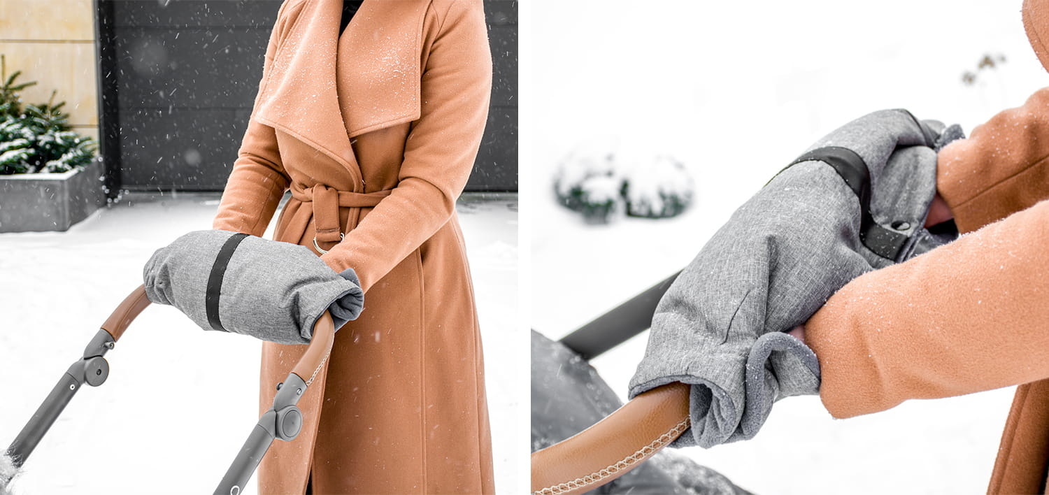 Handwarmers kinderwagen - buggy handschoenen - grijs - 50 x 21 cm