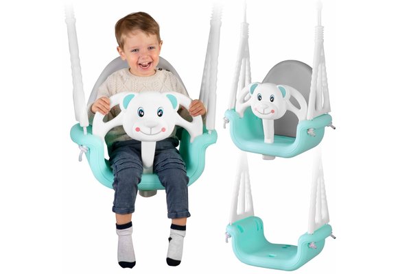 Babyschommel - beer thema - max. 30 kg - turquoise wit - verstelbaar