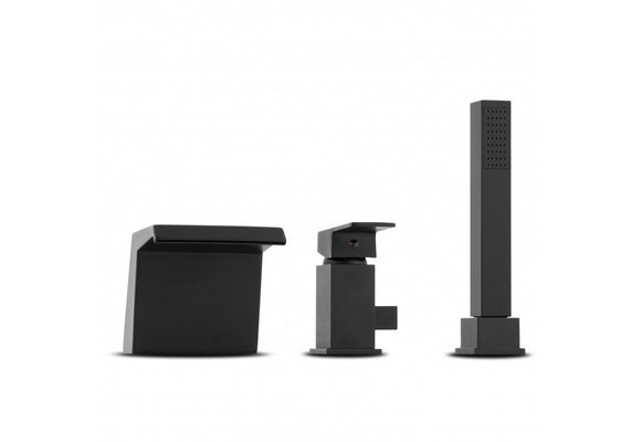 Badkraan en handdouche - waterval uitloop - 3-gats - zwart