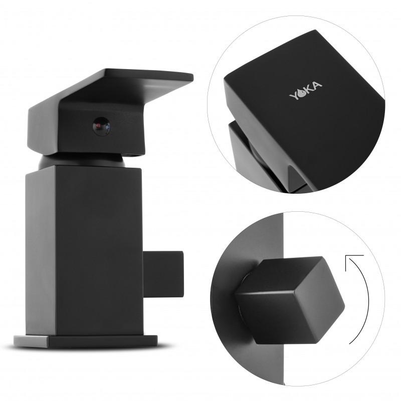 Badkraan en handdouche - waterval uitloop - 3-gats - zwart