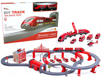 Elektrische treinbaan - brandweer thema - 92 elementen - rood