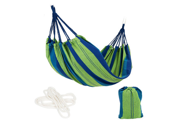 Hangmat 2 persoons - 185 x 150 cm - blauw groen gestreept