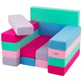 Jenga - 15 zachte speelblokken - blauw, roze, lichtroze, paars, turkoois