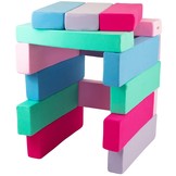 Jenga - 15 zachte speelblokken - blauw, roze, lichtroze, paars, turkoois
