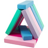 Jenga - 15 zachte speelblokken - blauw, roze, lichtroze, paars, turkoois