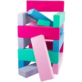 Jenga - 15 zachte speelblokken - blauw, roze, lichtroze, paars, turkoois