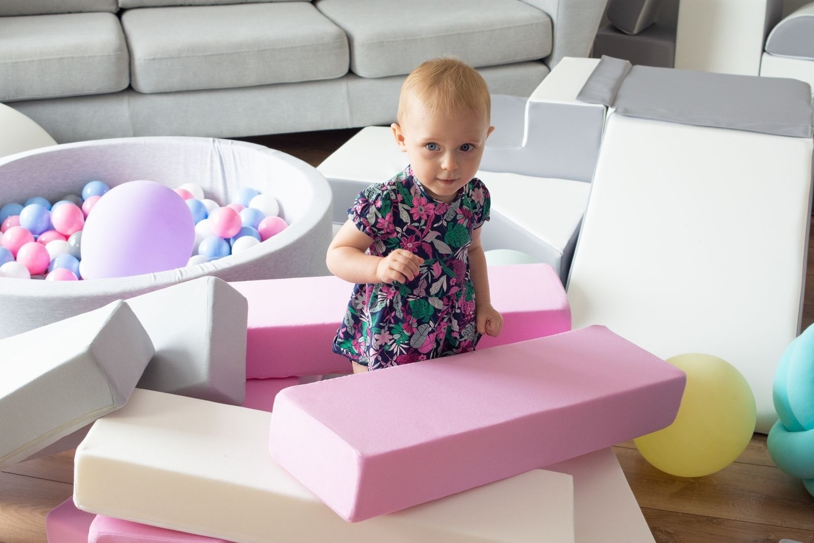 Jenga - 15 zachte speelblokken - blauw, roze, lichtroze, paars, turkoois