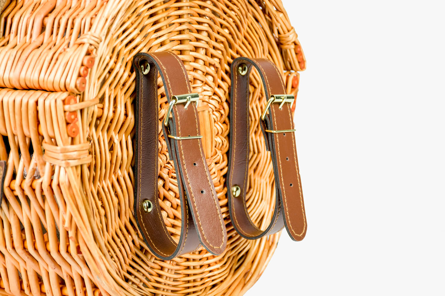 Picknickmand - rond - met 2-persoons servies + deken – handgemaakt