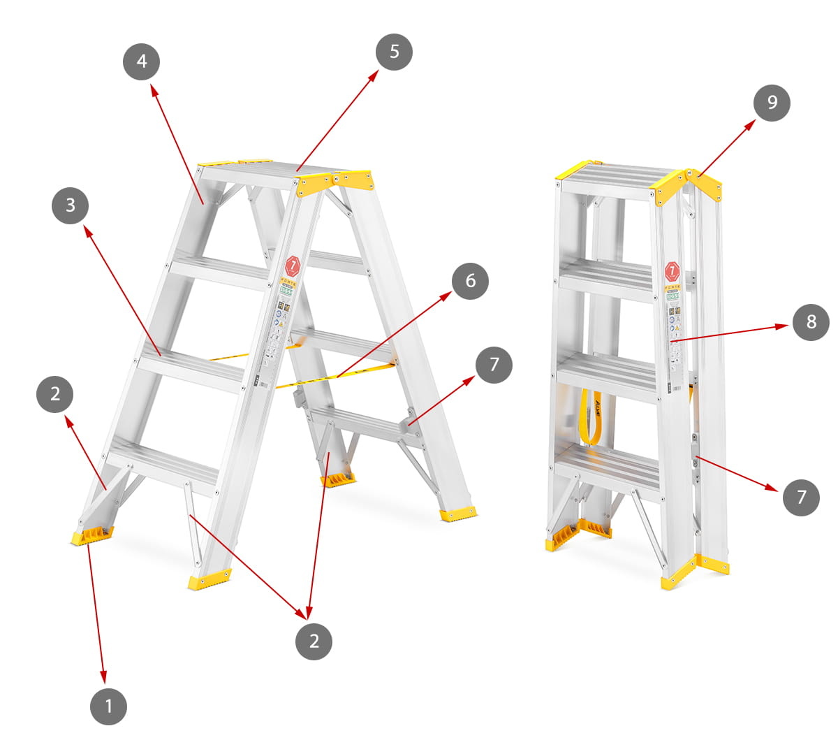 Huishoudtrap - 2x 4 treden - aluminium - werkhoogte 285 cm