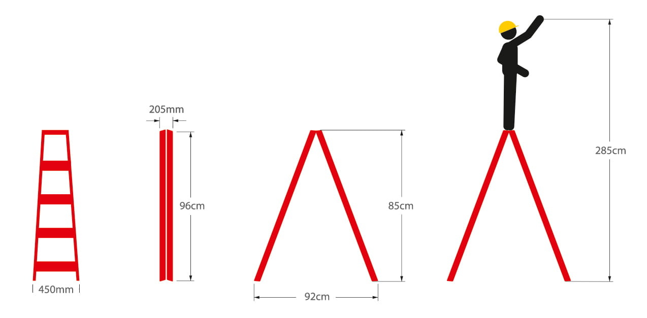 Huishoudtrap - 2x 4 treden - aluminium - werkhoogte 285 cm