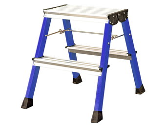 Huishoudtrap - 2x 2 treden - aluminium - dubbelzijdig - blauw