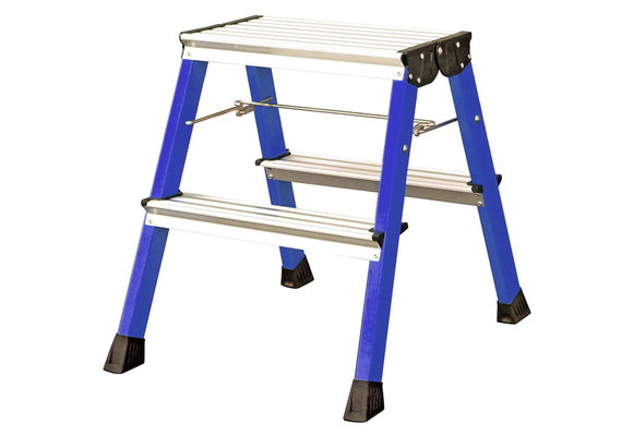 Huishoudtrap - 2x 2 treden - aluminium - dubbelzijdig - blauw