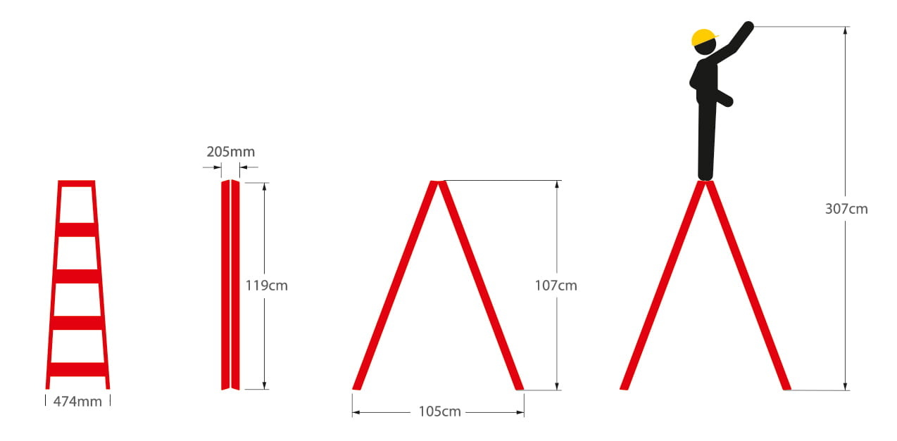 Huishoudtrap - 2x 5 treden - aluminium - werkhoogte 307 cm