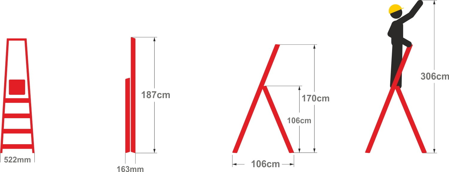 Ladder - Huishoudtrap - 5 treden - aluminium - 52x106x170 cm