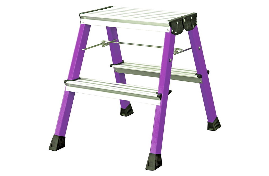 Huishoudtrap - 2x 2 treden - aluminium - dubbelzijdig - paars