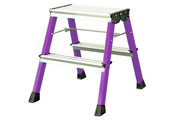 Huishoudtrap - 2x 2 treden - aluminium - dubbelzijdig - paars