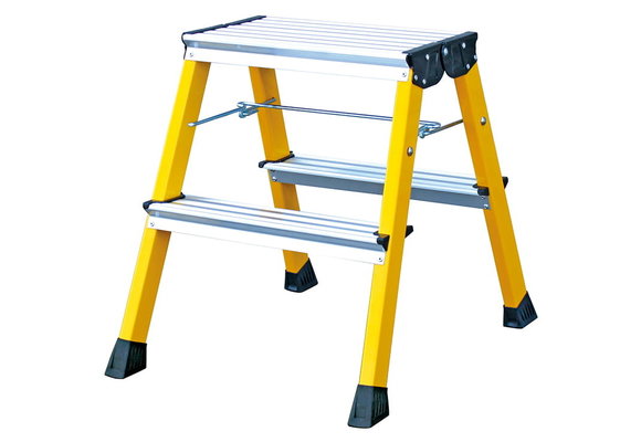 Huishoudtrap - 2x 2 treden - aluminium - dubbelzijdig - geel