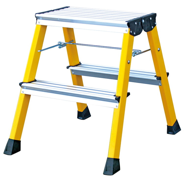 Huishoudtrap - 2x 2 treden - aluminium - dubbelzijdig - geel