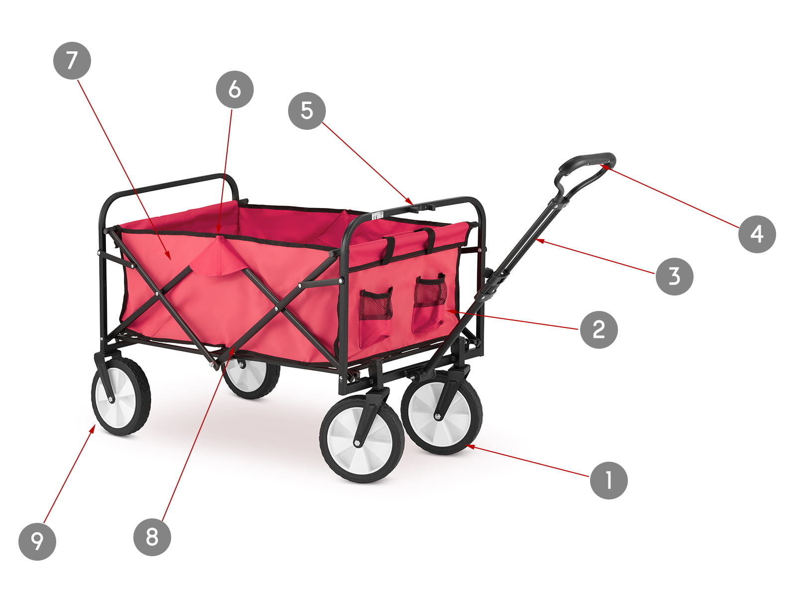 Bolderkar - opvouwbaar - 90x54x63 cm - tot 90 kg - rood