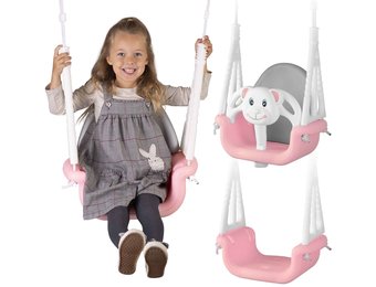 Baby schommel - beer thema - 6m-7j/30kg - roze&wit - 3in1