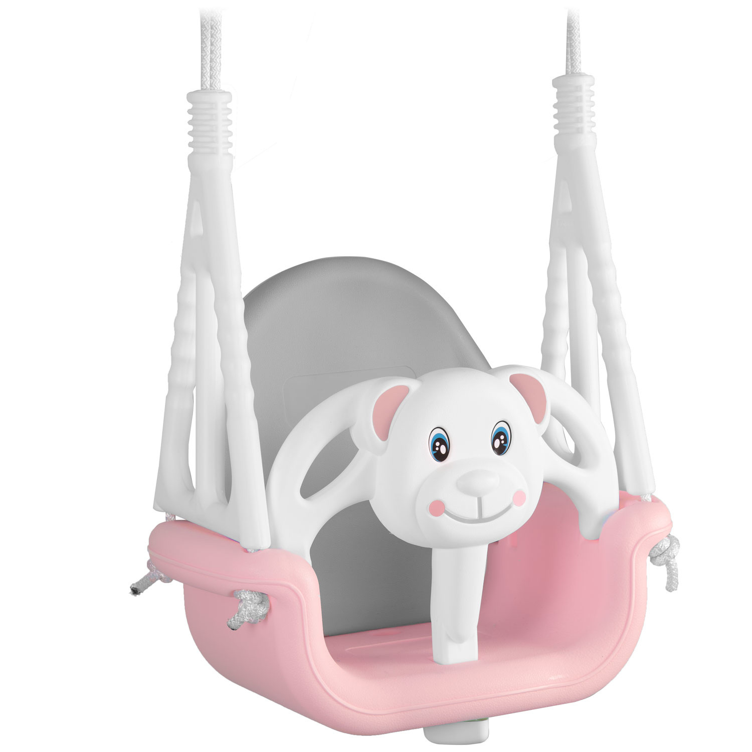 Baby schommel - beer thema - 6m-7j/30kg - roze&wit - 3in1