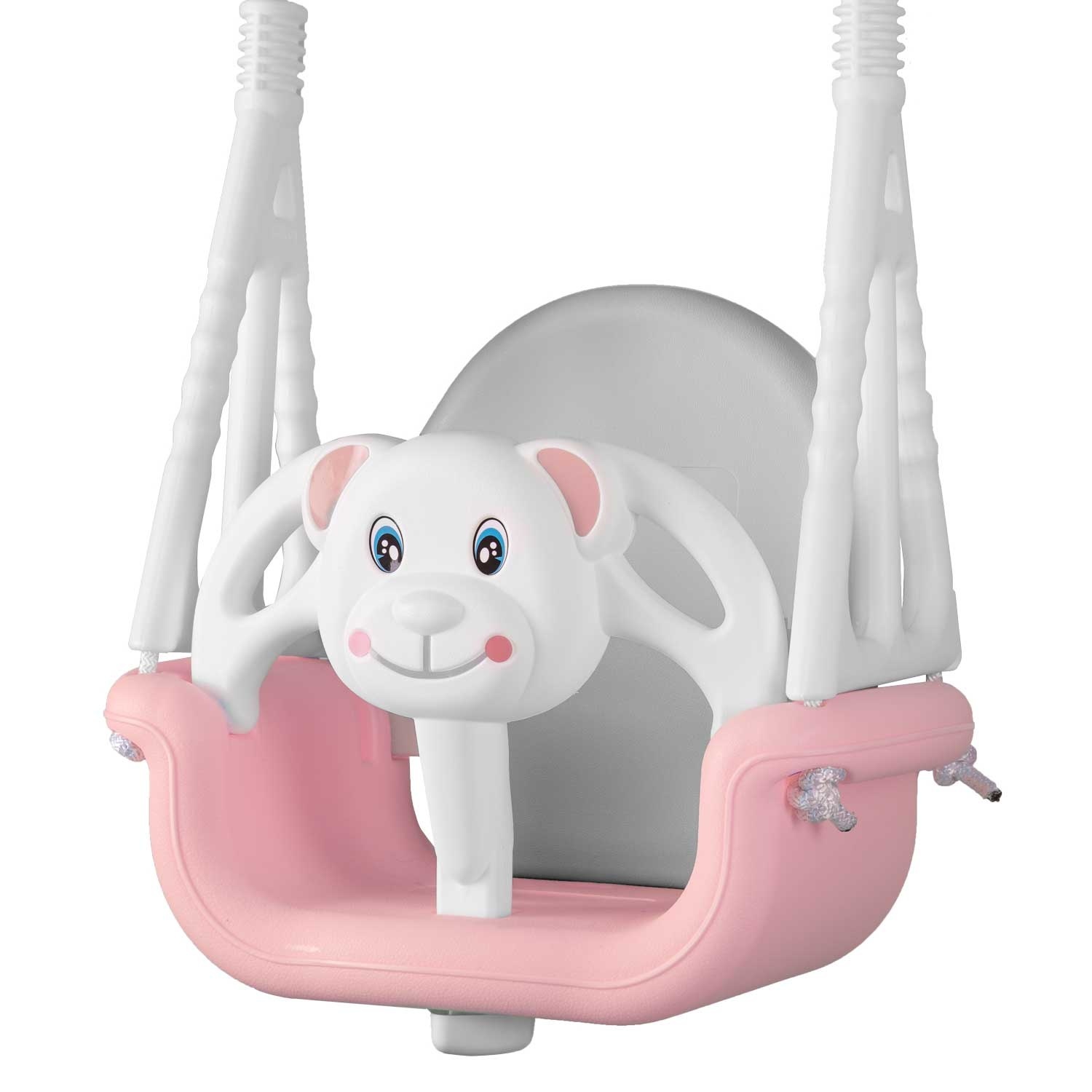 Baby schommel - beer thema - 6m-7j/30kg - roze&wit - 3in1