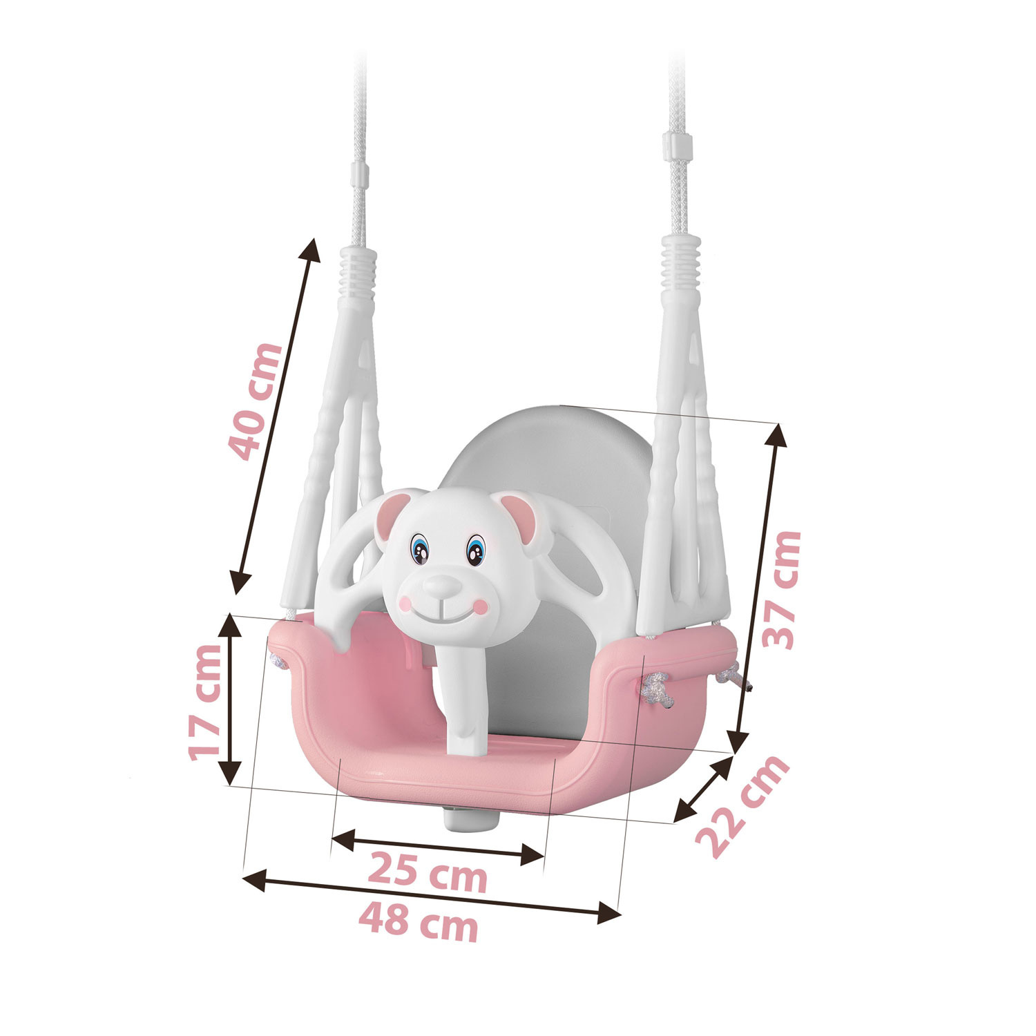Baby schommel - beer thema - 6m-7j/30kg - roze&wit - 3in1